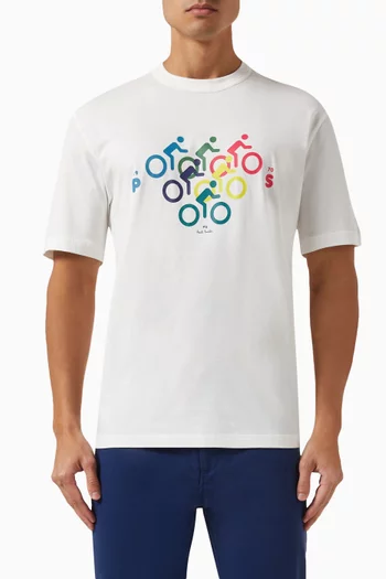 تي شيرت بطبعة دراجات بألوان متعددة قطن جيرسيه عضوي