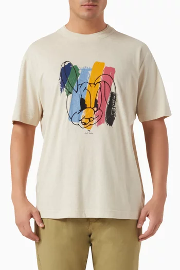 Rabbit-print T-shirt in Cotton-linen Jersey
