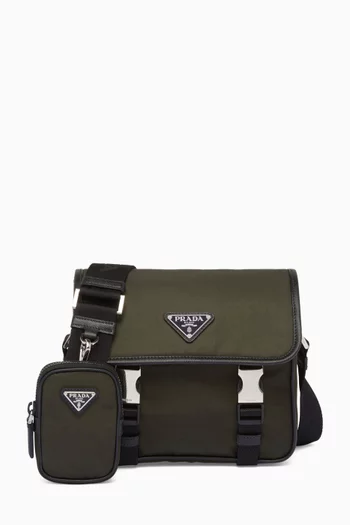 Logo Shoulder Bag in Re-Nylon & Saffiano leather