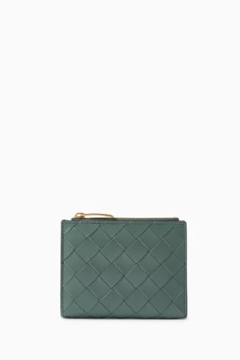 Small Bi-fold Zip Wallet in Intrecciato Leather