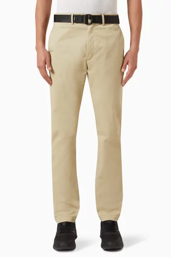 Slim Belted Chino Pants in Cotton Twill