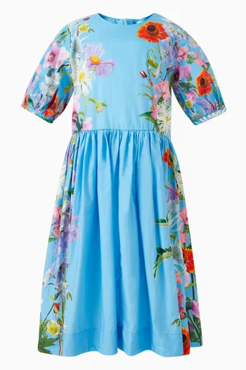 Casey Blue Garden-print Dress in Organic Cotton