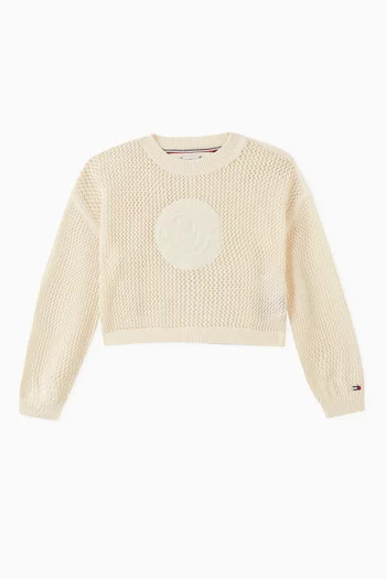 Varsity Crest Logo Sweater in Crochet-knit Cotton