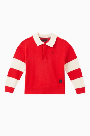 Varsity Colour-Block Rugby Polo in Organic Cotton