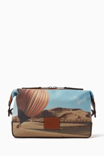 Signature Stripe Balloon Print Wash Bag in Canvas & Leather