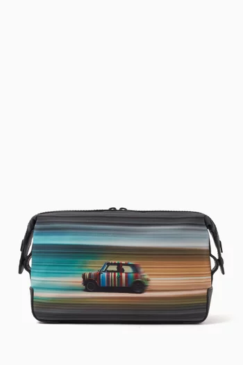 Mini Blur Print Wash Bag in Canvas & Leather