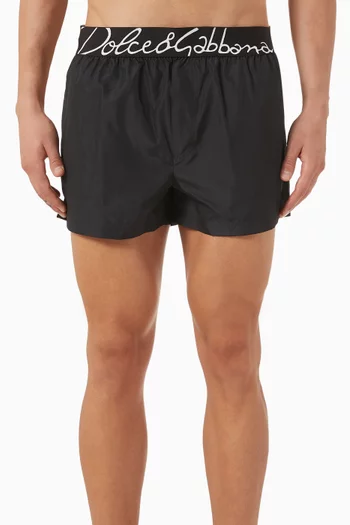 شورت سباحة بشريط شعار الماركة نايلون