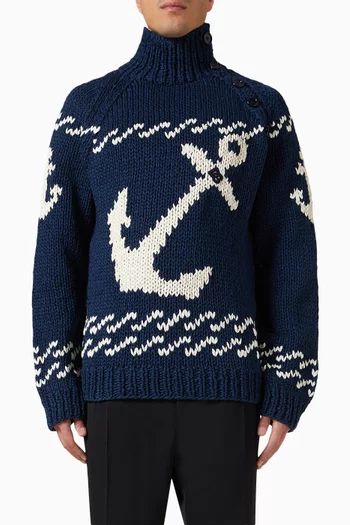 Marina-print Turtleneck Sweater in Cotton Knit