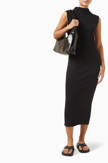 Rose Ribbed Midi Dress in Cotton-jersey