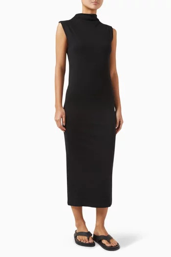 Rose Ribbed Midi Dress in Cotton-jersey