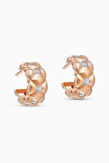 Treillage Brushed Diamond Hoop Earrings in 18kt Rose Gold