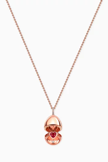 Essence Diamond & Ruby Heart Locket Necklace in 18kt Rose Gold