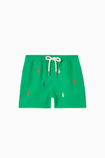All-over Embroidered Logo Swim Shorts