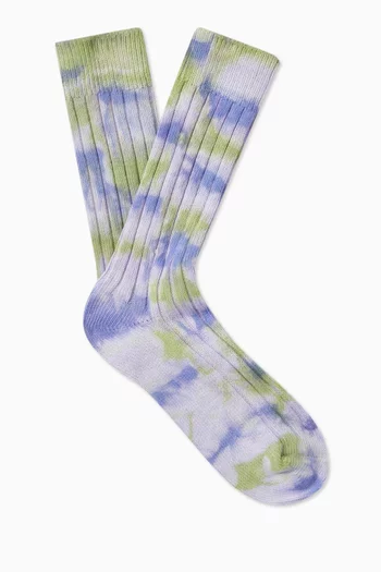 Multi-dyed Ribbed Crew Socks in Cotton-blend