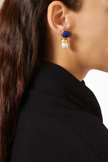 أقراط متدلية مرصعة باللؤلؤ برونز مطلي ذهب عيار 18