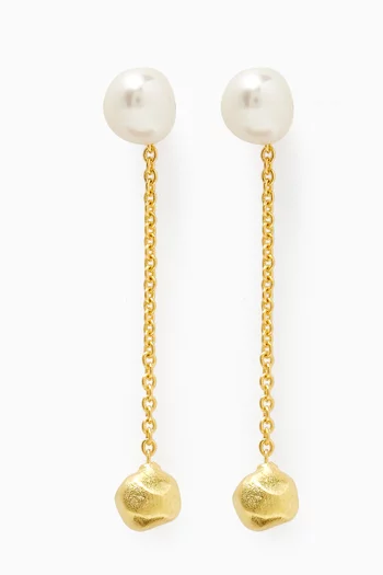 Pearl Ball Chain Drop Earrings in 18kt Gold-plated Bronze