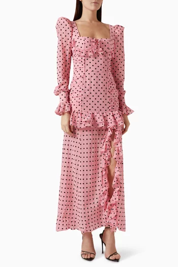 Flocked Polka-dot Maxi Dress in Silk-georgette