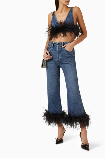 بلوزة بحافة فرو دينم