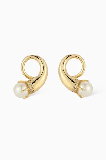 Diamond & Pearl Cornucopia Earrings in 14kt Gold