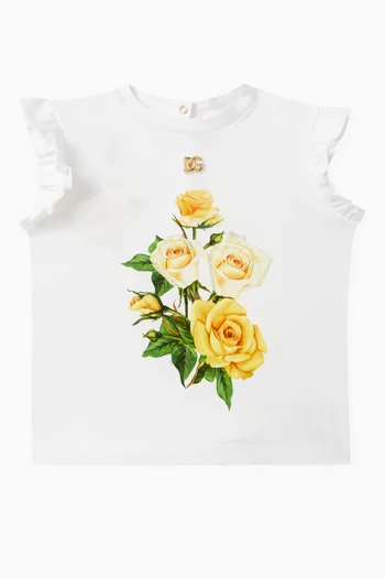 Rose-print Logo T-shirt in Cotton
