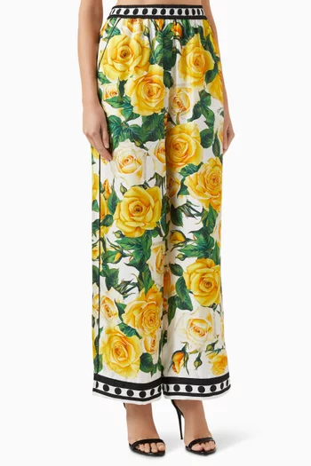 Floral-print Wide-leg Pants in Silk-twill