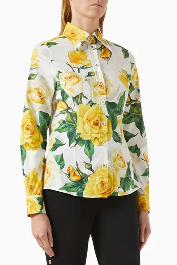 Floral-print Shirt in Stretch Cotton-poplin