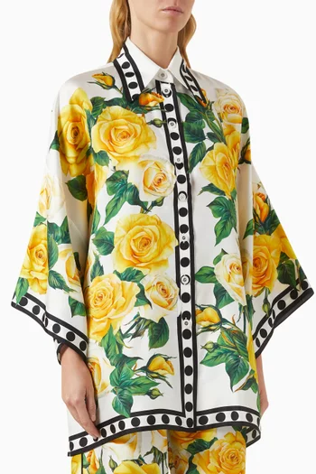 Floral-print Oversized Shirt in Silk-twill