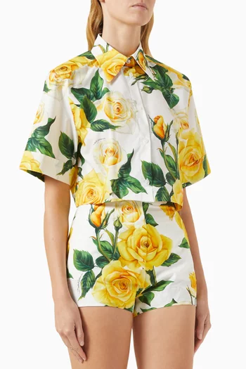 Floral-print Crop Shirt in Cotton-poplin