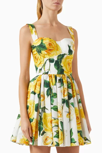 فستان قصير بتصميم مشد بنقشة زهور قطن بوبلين