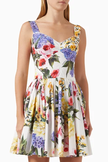 فستان قصير بتصميم مشد بنقشة زهور قطن بوبلين
