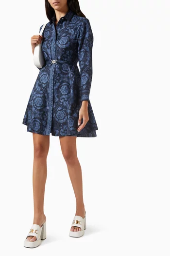 Barocco Mini Shirt Dress in Silk Twill