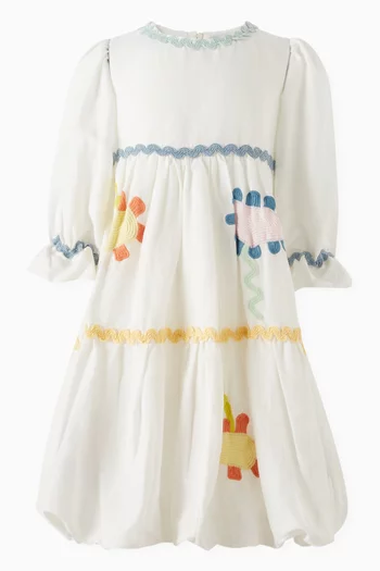 Floral Embroidered Dress in Linen & Cotton