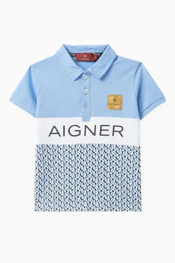 All-over Print Polo Shirt in Cotton Piqué