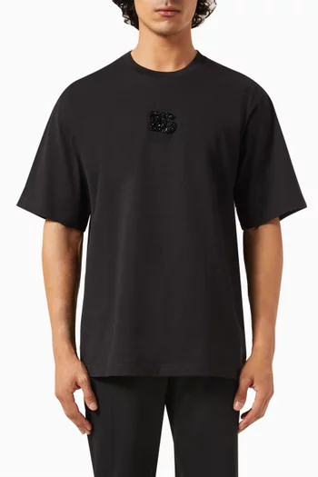 تي شيرت بشعار الماركة مرصع بالكريستال قطن جيرسيه