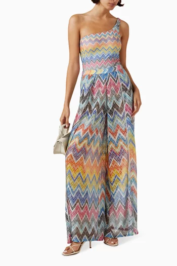 Zigzag-motif Wide-leg Pants in Viscose-blend