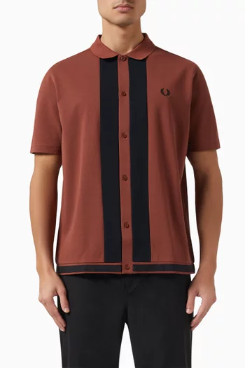 Contrast-panel Buttoned Polo Shirt in Cotton-piqué