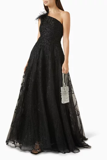 Embellished One-shoulder Gown in Tulle