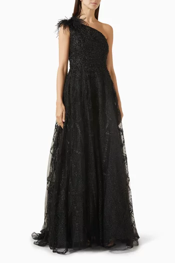 Embellished One-shoulder Gown in Tulle