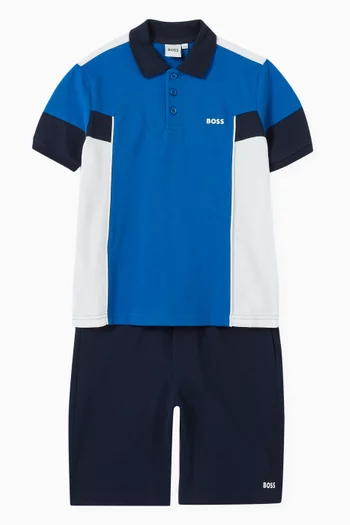 Stripe Logo-print Polo Shirt & Shorts Set in Cotton