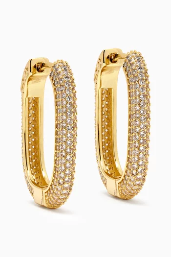 Pavé Square Hoops Earrings in 14kt Gold-plated Brass