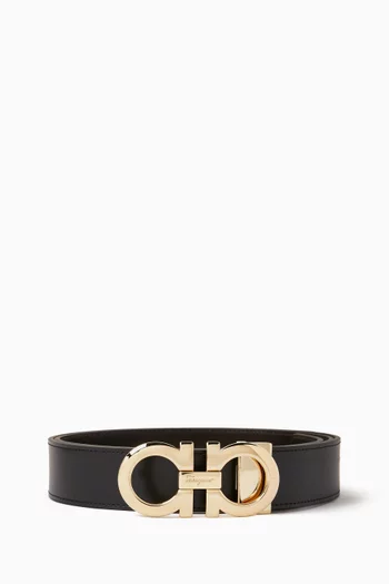 Reversible Gancini Belt in Calfskin Leather