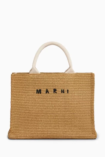Small East West Tote Bag in Raffia-effect