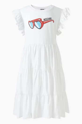 Logo-print Frilled Dress in Cotton