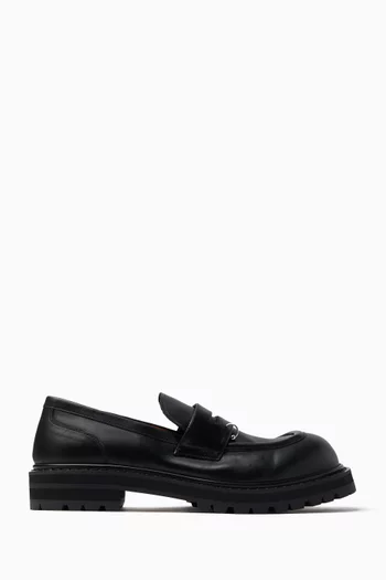 Chunky Pierced Penny Loafers in Leather