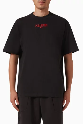x Pleasures Graphic Logo Print T-shirt in Cotton jersey