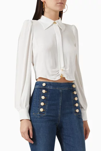 Gathered Crop Blouse in Double-layer Georgette