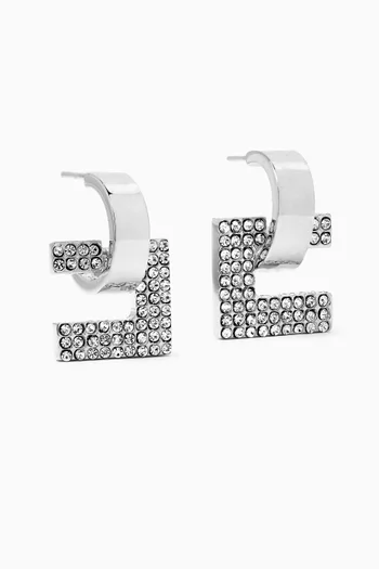 Rhinestone Logo Earrings in Metal
