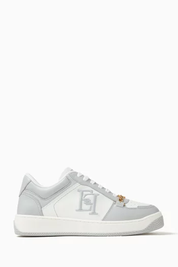 Embroidered Logo Sneakers in Leather