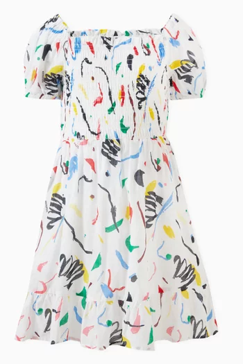 All-over Print Smocked Dress in Organic Cotton