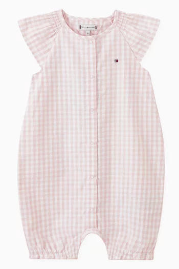 Gingham-check Ruffle Romper in Cotton